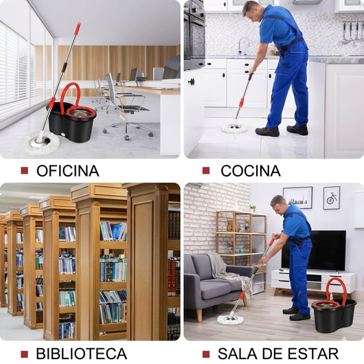 Trapeador giratorio y cubo con juego de escurridor