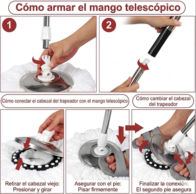 Trapeador giratorio y cubo con juego de escurridor