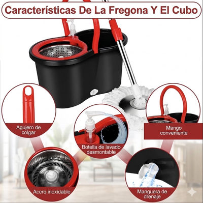 Trapeador giratorio y cubo con juego de escurridor