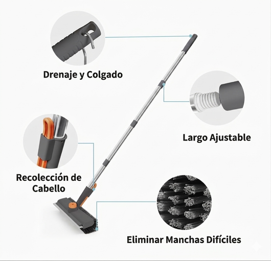 Cepillo de Limpieza 3 en 1 con Mango Largo y Cabezal de rotación de 360°